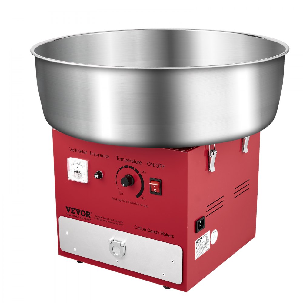 VEVOR Elektrische Suikerspinmachine Commerciële Suikerspinmachine (1000W) met 52 cm roestvrijstalen kom, suikerschep en lade, perfect voor kinderfeestjes en familiefeestjes Rood