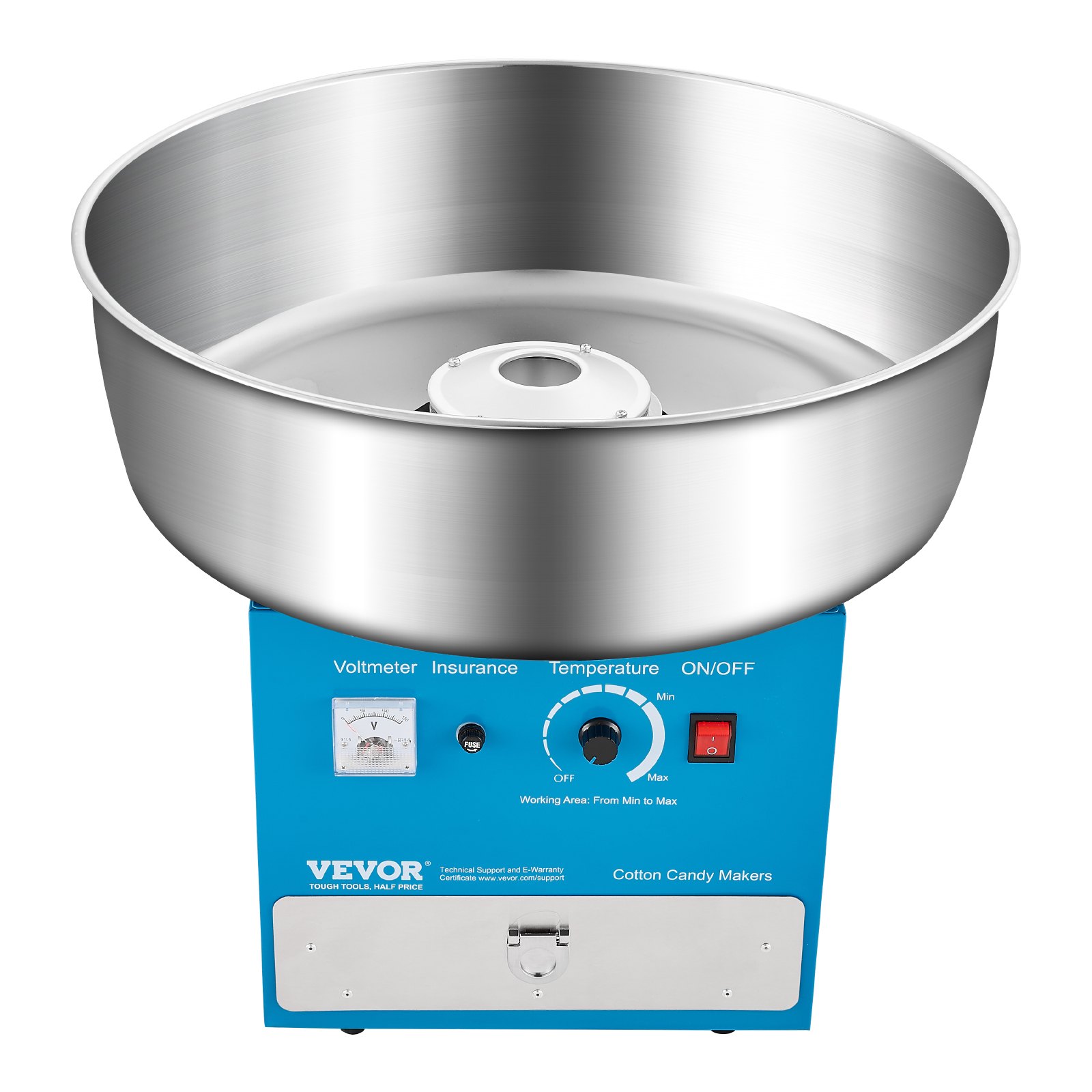 VEVOR Elektrische Suikerspinmachine Commerciële Suikerspinmachine (1000W) met 52 cm roestvrijstalen kom, suikerschep en lade, perfect voor kinderfeestjes en familiefeestjes Blauw