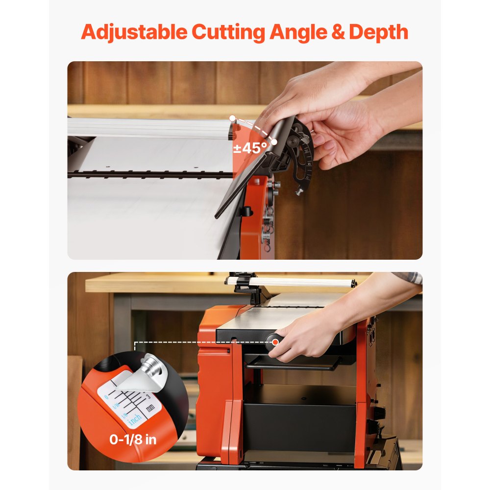 VEVOR Benchtop Planer and Jointer Combo, 254 mm, 2.4 HP 8000 RPM Bench Top Wood Jointer with Stand, 2-Blade Straight Cutterhead, Cast Aluminum Table, 0-3 mm Adjustable Depth, for Woodworking DIY