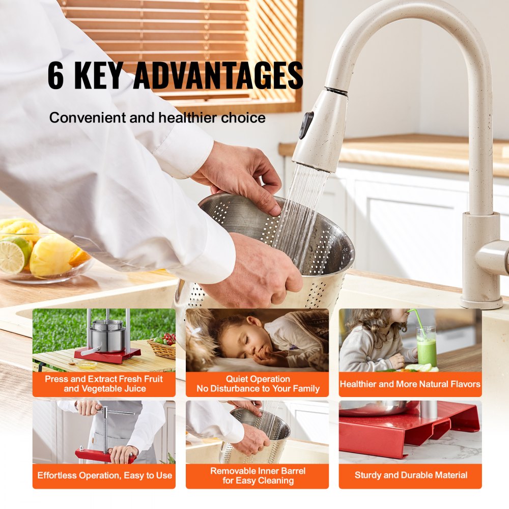 VEVOR 3,36 L Fruitpers Appelpers Fruitpers met T-greep, Bessenpers 17,5 x 14 cm Appelpers Handmatige sapcentrifuge Fruitpers Mechanische pers van roestvrij staal Geschikt voor sap, fruitpuree etc.