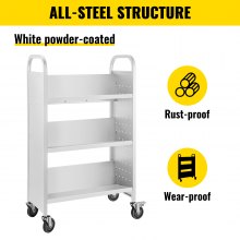 VEVOR Book Cart, 200LBS Library Cart, 49.2''x29.5''x13.8'' Rolling Book Cart, Single Sided V-Shaped Sloped Shelves with 4 Inch Lockable Wheels for Home Shelves Office School Book Truck, White