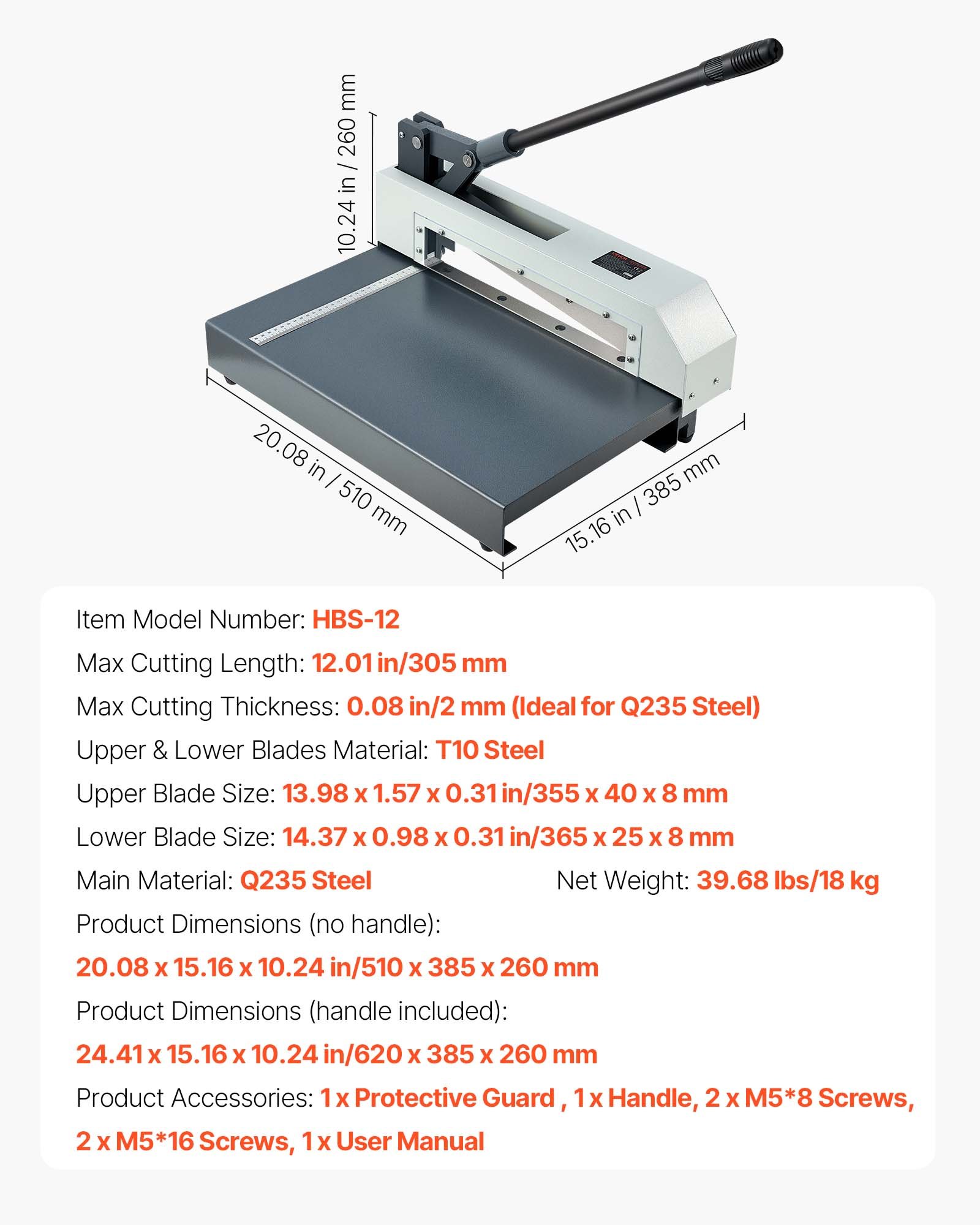 VEVOR Guillotine plaatwerk schaar, 305 mm handplaatwerk schaar, metaalplaat snijgereedschap, met stalen frame, hoge precisie, voor het snijden van printplaten, aluminium, staal, koper, kunststof