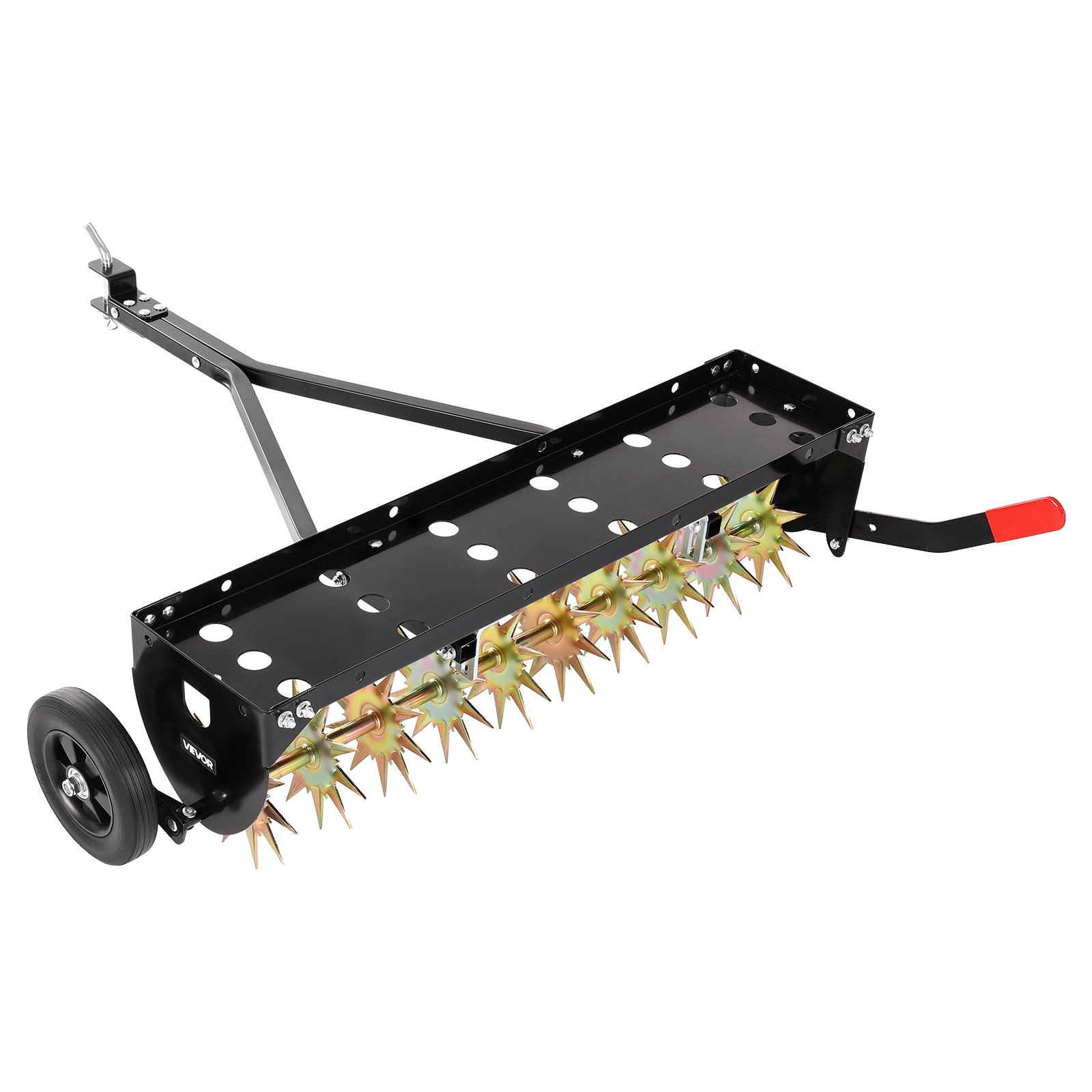 VEVOR gazonbeluchter voor zitmaaiers, 1 m, beluchter voor gazons met een werkdiepte van 5 cm en wielen, stalen gazonbeluchter voor zitmaaiers, gazonverzorging, draagvermogen van 54 kg, voor verdichte grond, tuin, zwart