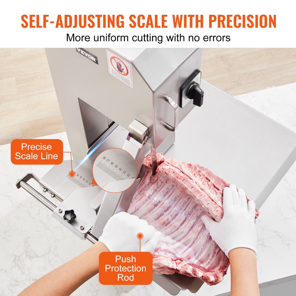 VEVOR Commercial Meat Bone Sawing Machine 2200W, 1000kg/h Bone Cutting Machine Frozen Meat Bone Cutting Machine, 0-180mm Adjustable Thickness Bone Saw 470 x 530mm Worktable