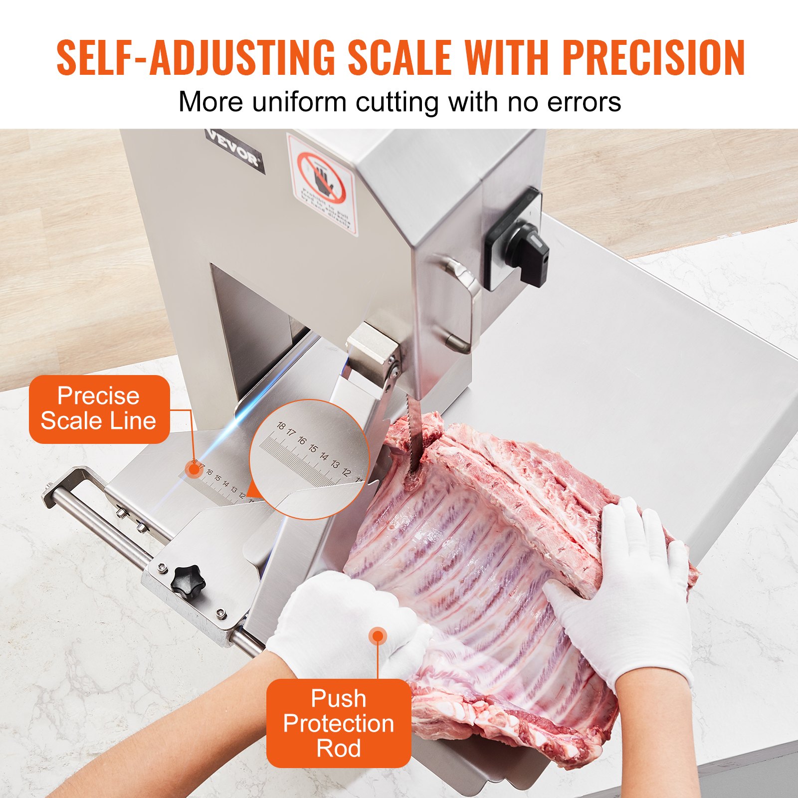 VEVOR Commercial Meat Bone Sawing Machine 2200W, 1000kg/h Bone Cutting Machine Frozen Meat Bone Cutting Machine, 0-180mm Adjustable Thickness Bone Saw 470 x 530mm Worktable