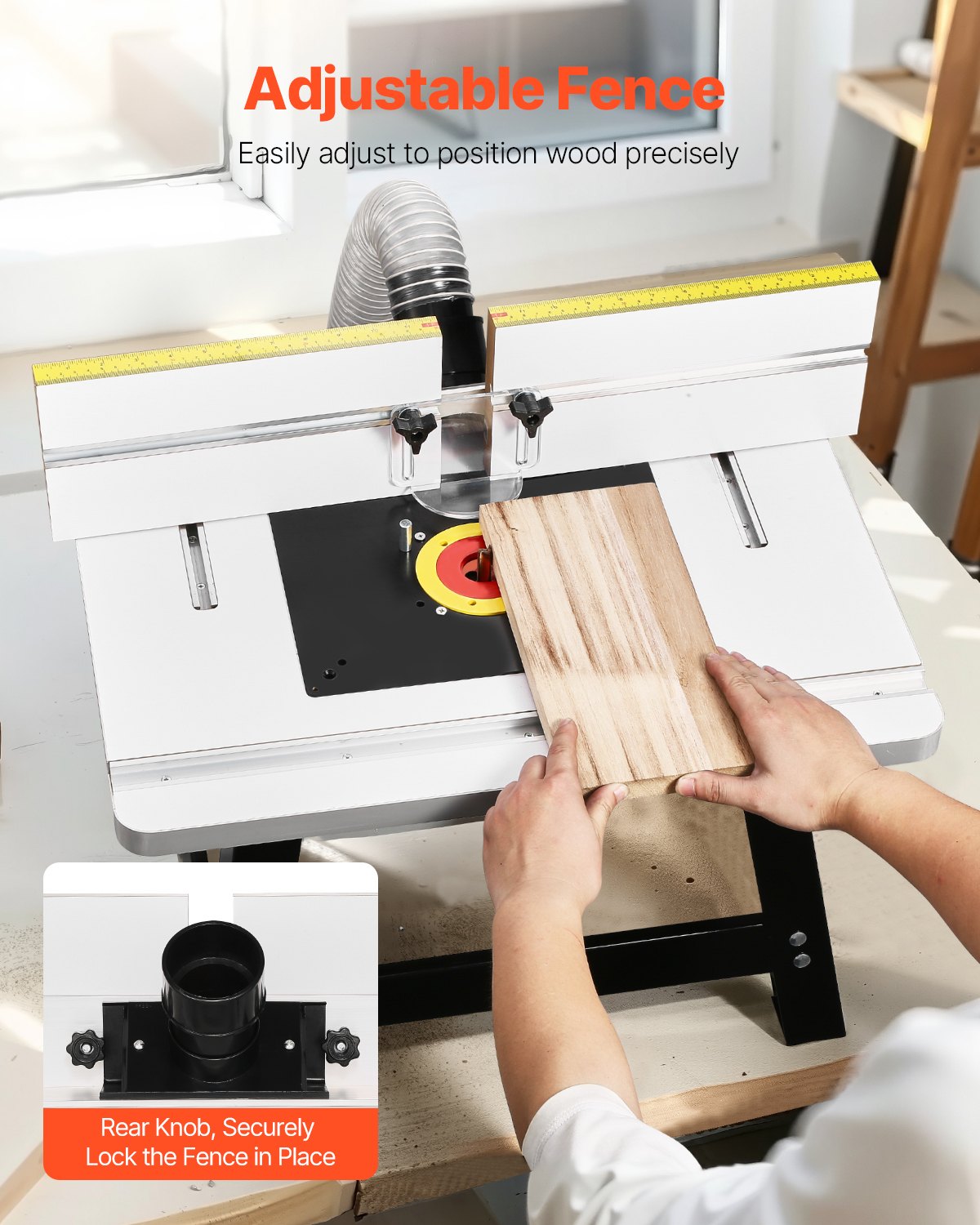 VEVOR Freestafel, 610x400x530 mm, Freestafelwerkbank met verstelbare aanslag, MDF-plaat, Stevige metalen voet, 63 mm stofafzuigaansluiting, Compatibel met freesmachines en diverse boormachines