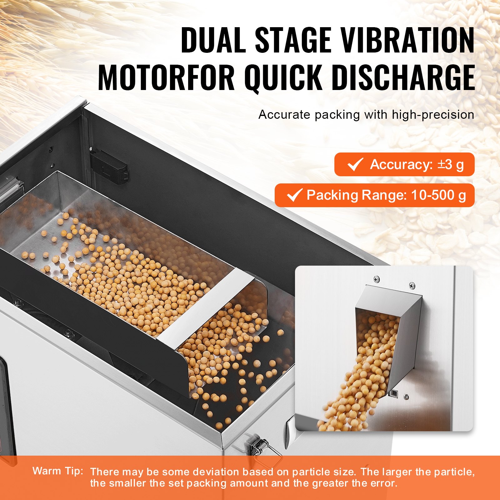 VEVOR Poedervulmachine, 0,022-1,1 lbs/10-500 g Automatische intelligente deeltjesweegmachine, vulmachine voor flessenzakken, poedervuller en deeltjesdispenser voor thee, zaden, granen, poeder, meel, bonen, gli