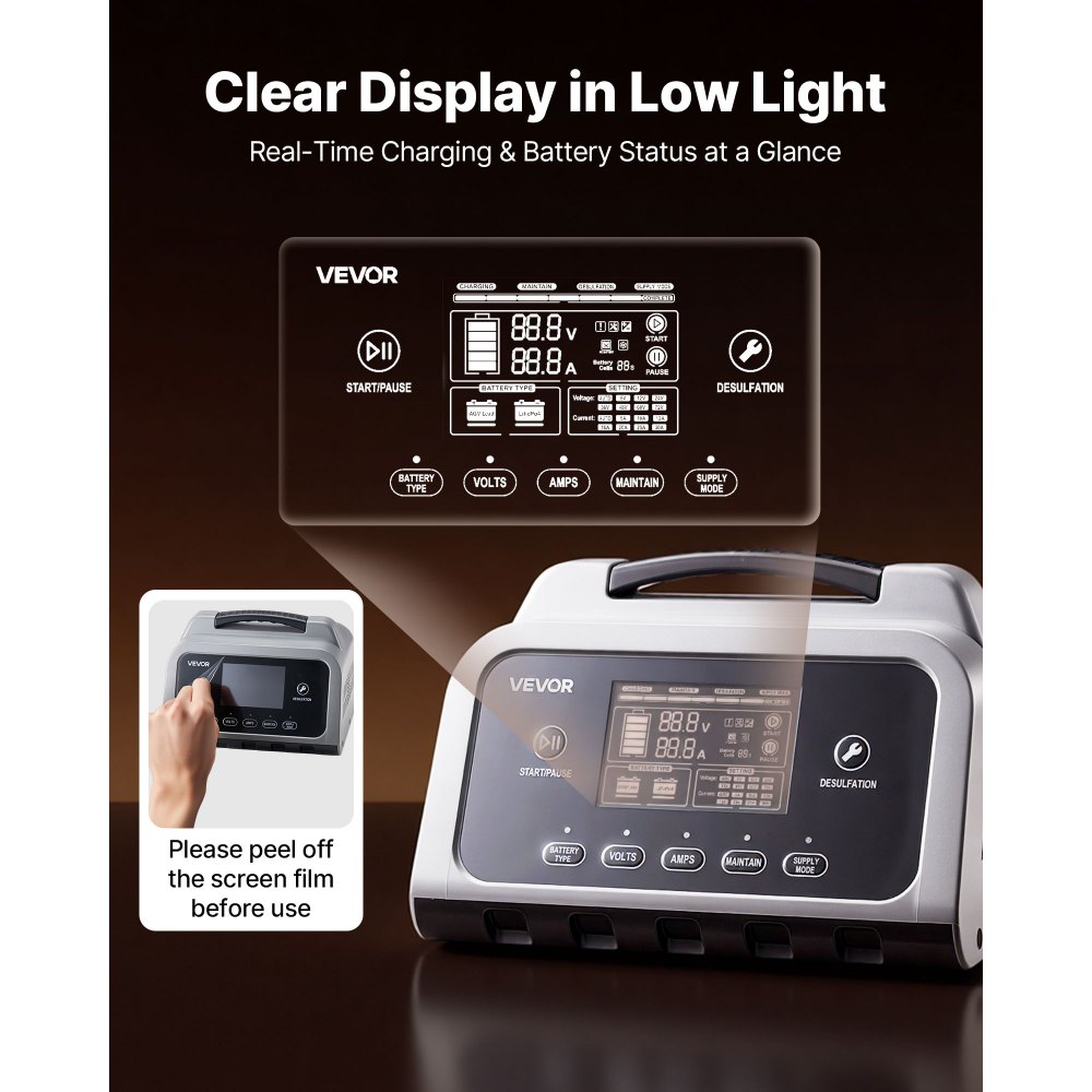 VEVOR Autolader 30A Acculader 6V/12V/24V, intelligente lader voor loodzuur- en lithium-LiFePO4-accu's, met 7-traps laad- en reparatiemodus en LCD-display voor auto, motor en boot