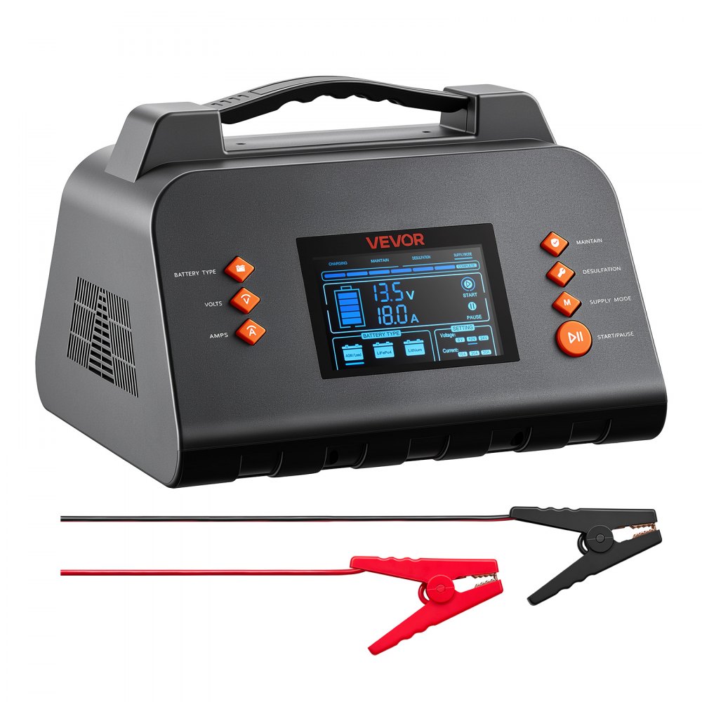 VEVOR Smart Acculader 30 A 6/12/24 V voor LiFePO4 loodzuuraccu's, lader voor auto's, campers, vrachtwagens en boten, met 7-traps laadproces, pulsontzwaveling, LCD-display en overspannings- en omgekeerde polariteitsbeveiliging.