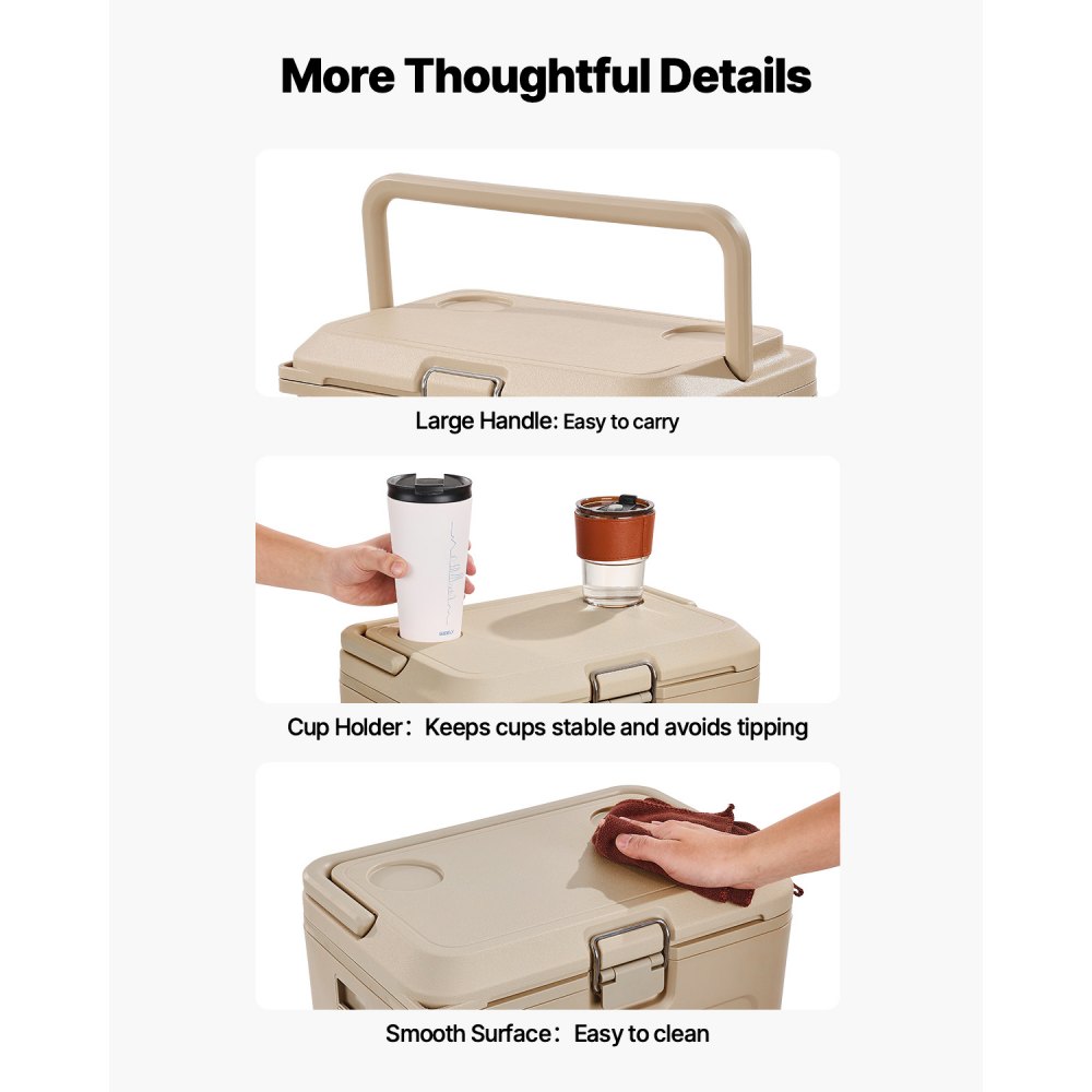 VEVOR draagbare koelbox (16,5 liter) met ijsopslag, stevige handgrepen en bekerhouder, geïsoleerde draagbare koelbox van stevig materiaal, geschikt voor familiepicknicks en korte trips