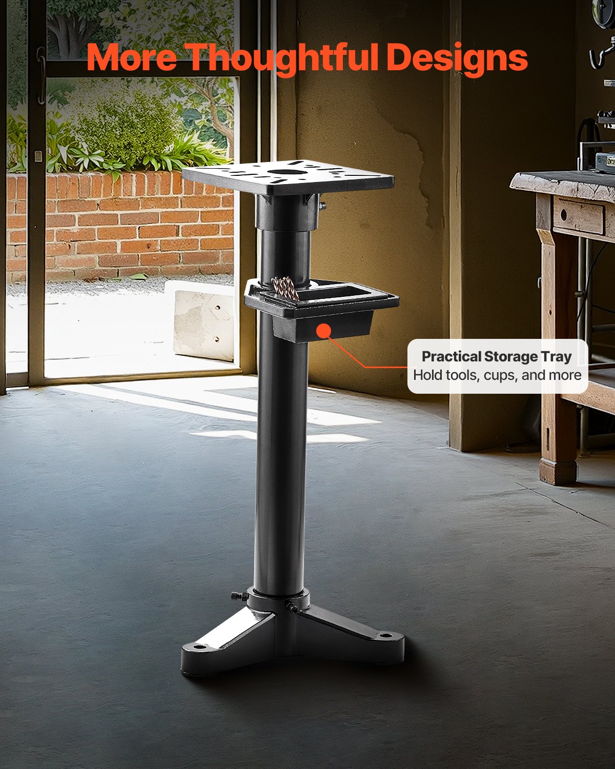 VEVOR Bankslijpmachinestandaard, bankschroefvloerbasis met 27x27 cm montageplaat, voorgestanste montagesleuven en waterreservoir, compatibel met de meeste bankslijpmachines