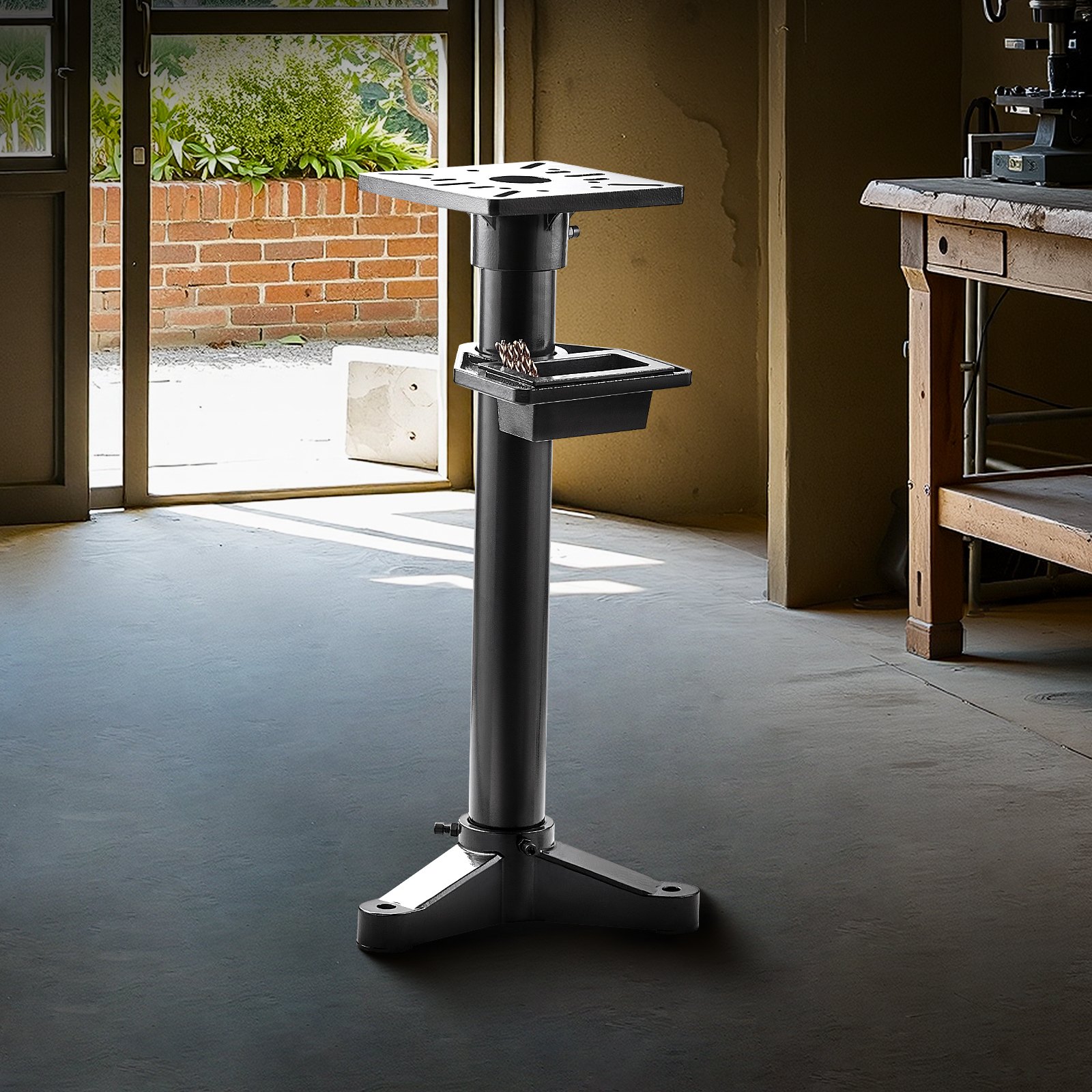 VEVOR Bankslijpmachinestandaard, bankschroefvloerbasis met 27x27 cm montageplaat, voorgestanste montagesleuven en waterreservoir, compatibel met de meeste bankslijpmachines