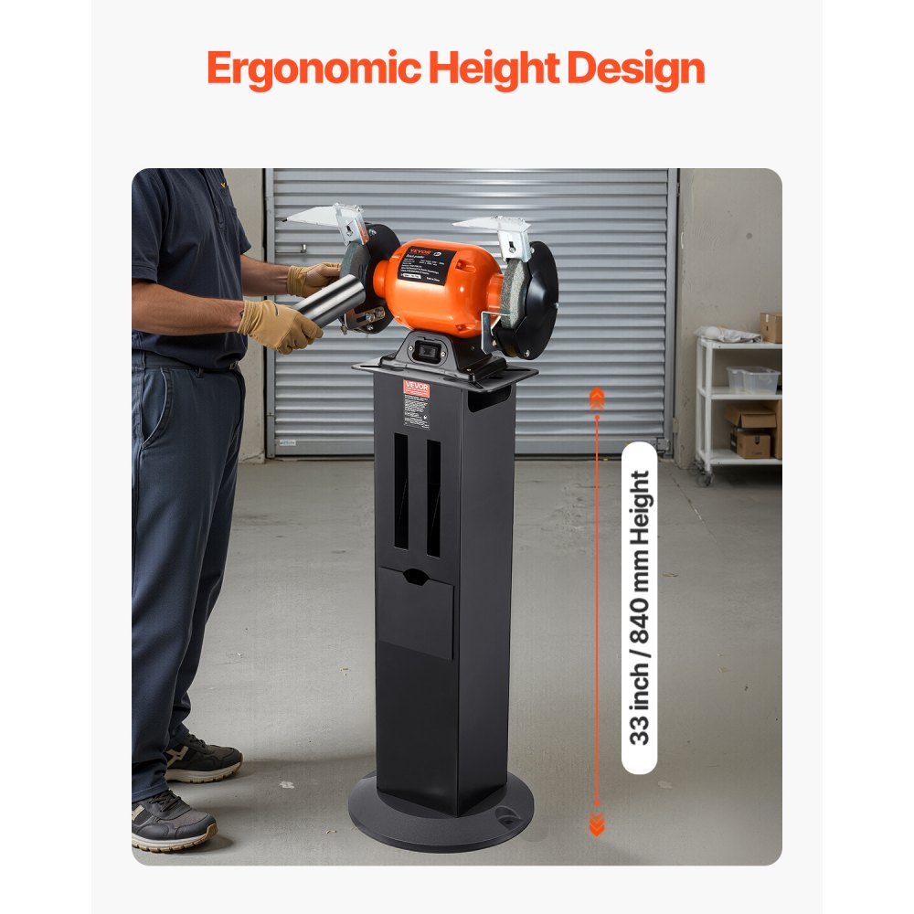 VEVOR Bench Grinder Stand, Heavy-Duty Grinder and Vise Floor Pedestal with 28 x 17 cm Mounting Plate, Grinding Wheel Storage Compartments & Cast Iron Base, Compatible with Most Bench Grinders