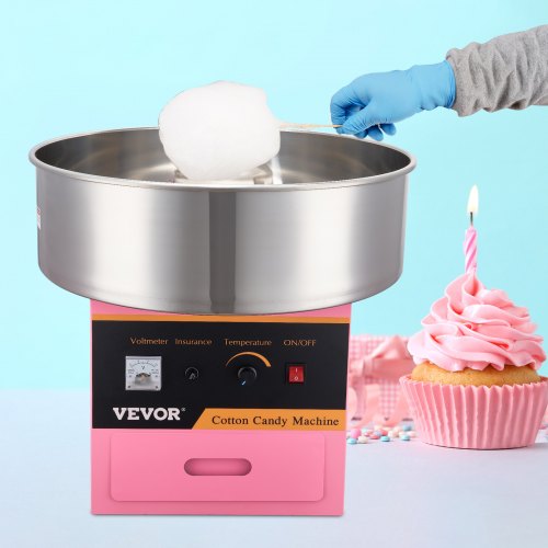 VEVOR 1000W elektrische suikerspinmaker, commerciële suikerspinmaker met roestvrijstalen kom, suikerschep en lade, perfect voor thuis, verjaardagsfeestje voor kinderen, familiefeest, roze
