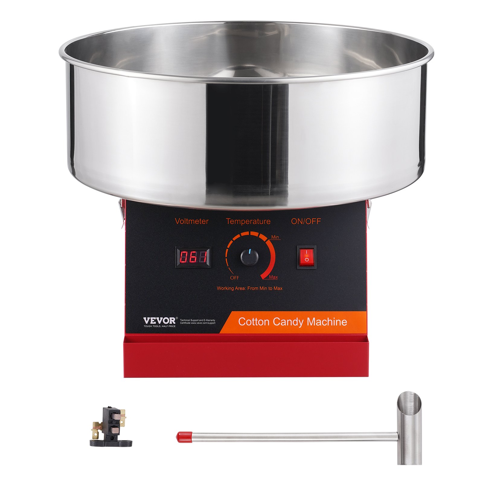 VEVOR Elektrische Suikerspinmachine, 1000W Suikerspinmachine, Commerciële Suikerspinmachine met RVS Kom & Suikerlepel, Perfect voor Kinderfeestjes thuis, Familiebijeenkomsten (Rood)