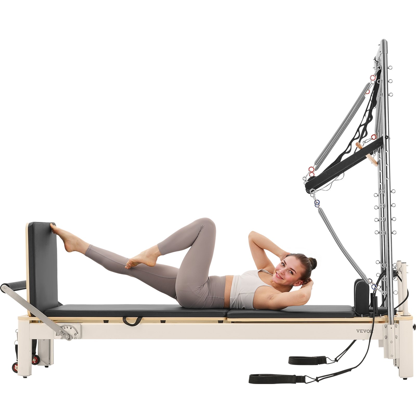 VEVOR Pilates Reformer-apparaat voor thuisgebruik, krachttrainingsapparaat met dubbele weerstand, Reformer Box en springplank, voor gevorderden en beginners, tot 181,44 kg