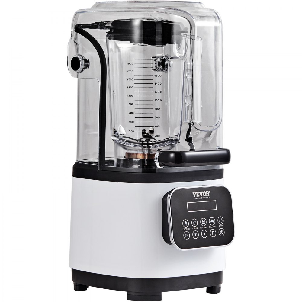 VEVOR Commerciële Blender 2200W met beschermkap, krachtige blender, keukenblender met 9 snelheden, 5 functies en kunststof kan, voor bevroren drankjes, shakes en smoothies.