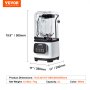 VEVOR Commerciële Blender 2200W met beschermkap, krachtige blender, keukenblender met 9 snelheden, 5 functies en kunststof kan, voor bevroren drankjes, shakes en smoothies.