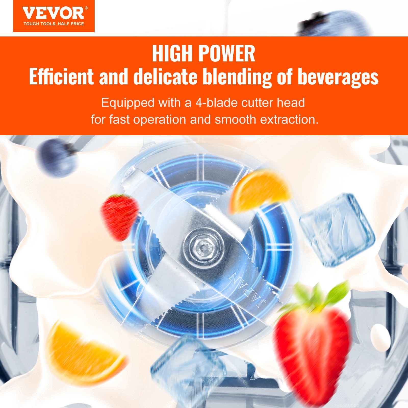 VEVOR Commerciële Blender 2200W met beschermkap, krachtige blender, keukenblender met 9 snelheden, 5 functies en kunststof kan, voor bevroren drankjes, shakes en smoothies.