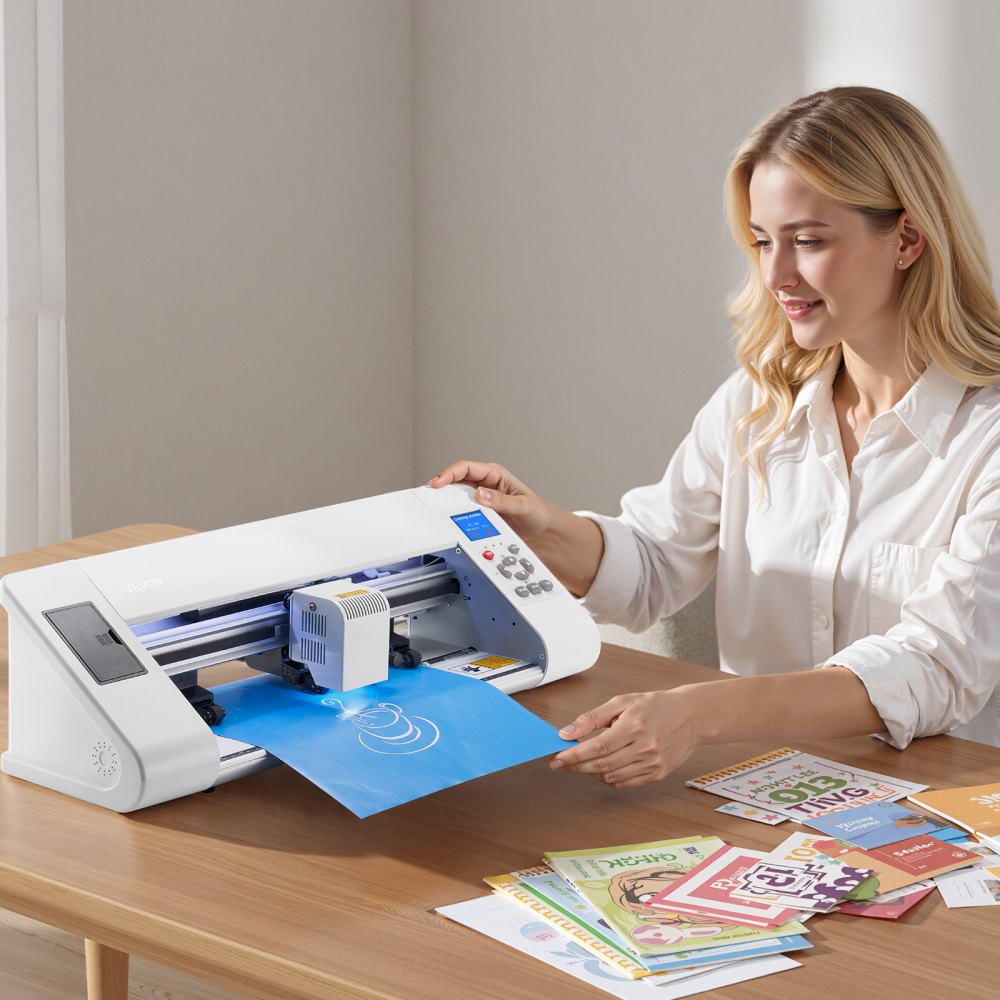 VEVOR vinylsnijder (snijformaat 33 cm) met automatische randdetectie, ontwerpsoftware en materialen, compatibel met SVG/EPS/PLT, voor knutselprojecten, kaarten en stickers.