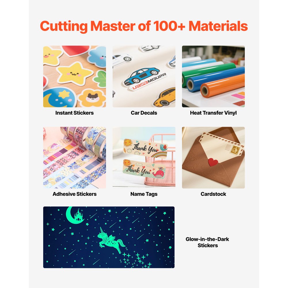 VEVOR Cutting Machine, Automatic Edge Detection Vinyl Cutter Machine with Two Types of Blades, Design Software and Materials, Compatible with Multiple File Formats, for Creating Customized DIY Crafts