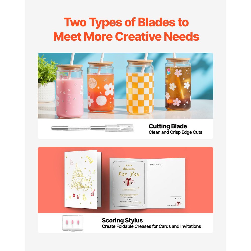 VEVOR Cutting Machine, Automatic Edge Detection Vinyl Cutter Machine with Two Types of Blades, Design Software and Materials, Compatible with Multiple File Formats, for Creating Customized DIY Crafts