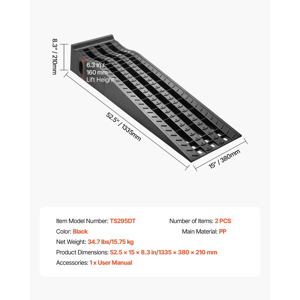 VEVOR Car Ramps, 2 PCS 13000 lbs GVW Capacity, 6.3 in Lift Height, Portable High Profile Car Service Ramps for Home Garage Maintenance and Oil Changes, Heavy Duty for Truck SUV Vehicle Repair, Black