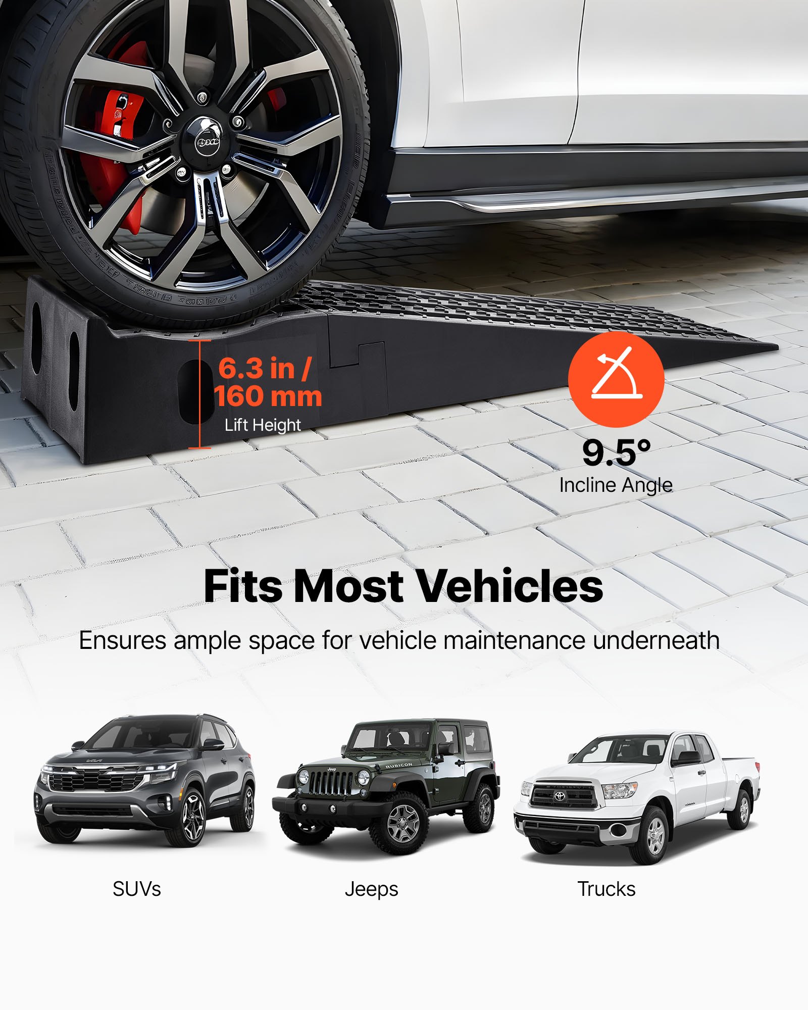 VEVOR Car Ramps, 2 PCS 13000 lbs GVW Capacity, 6.3 in Lift Height, Portable High Profile Car Service Ramps for Home Garage Maintenance and Oil Changes, Heavy Duty for Truck SUV Vehicle Repair, Black