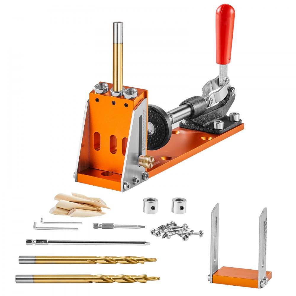 VEVOR Pocket Hole Jig Kit Drie pocketgaten met sleutel en vierkante aandrijfbits, deuvelhulpboorgeleider voor het boren van pocketgaten en schuine gaten, boorhulp voor houtbewerking en aluminium.