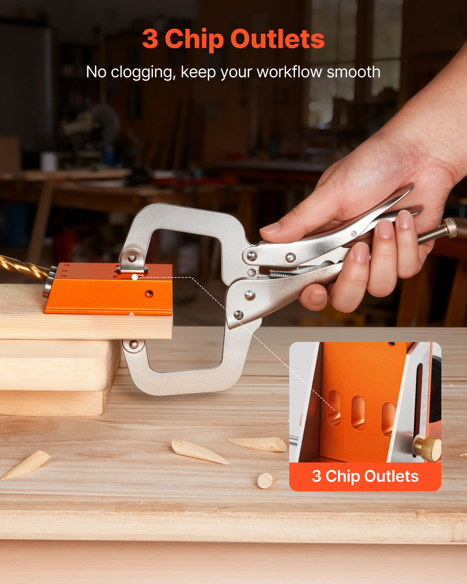 VEVOR Pocket Hole Jig Kit, 12.7 to 38.1 mm Adjustable, Jig Pocket Hole System with Toolcase, C-Clamp, Step Drill, Hex Wrench, Drill Stop Ring, Square Drive Bit, Reinforced Metal Frame, for Woodworking