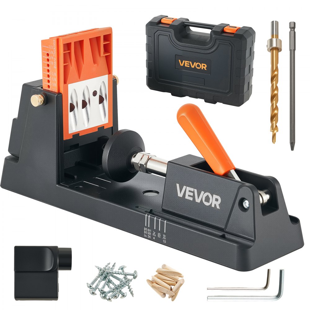 VEVOR Pocket Hole Jig, 12,7 tot 38,1 mm, schuine gatenpositioneerder, pocket hole boormalset met stofafzuigadapter, verwijderbaar geleidingsblok, boor, aanslagring, voor houtbewerking