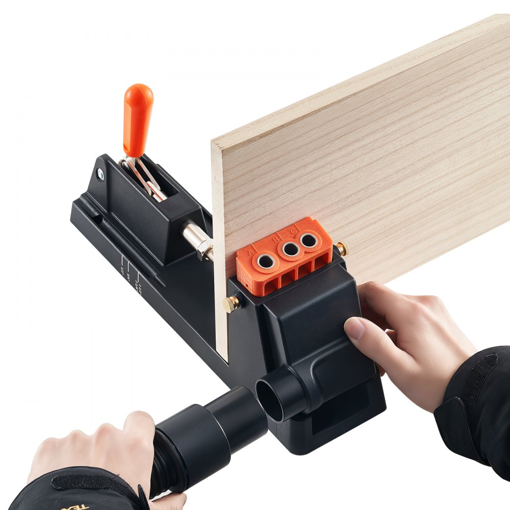 VEVOR Pocket Hole Jig, 12,7 tot 38,1 mm, schuine gatenpositioneerder, pocket hole boormalset met stofafzuigadapter, verwijderbaar geleidingsblok, boor, aanslagring, voor houtbewerking