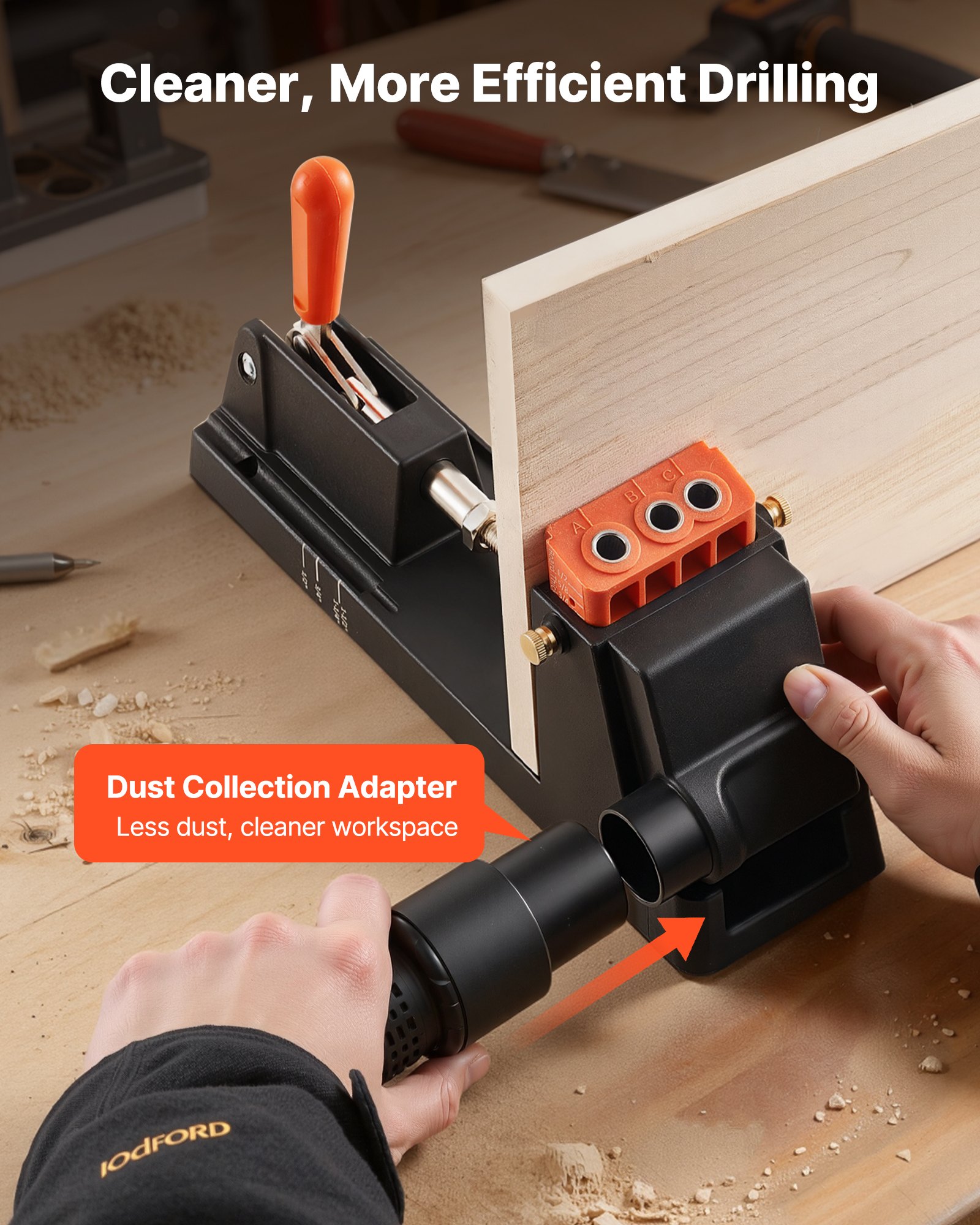 VEVOR Pocket Hole Jig, 12,7 tot 38,1 mm, schuine gatenpositioneerder, pocket hole boormalset met stofafzuigadapter, verwijderbaar geleidingsblok, boor, aanslagring, voor houtbewerking