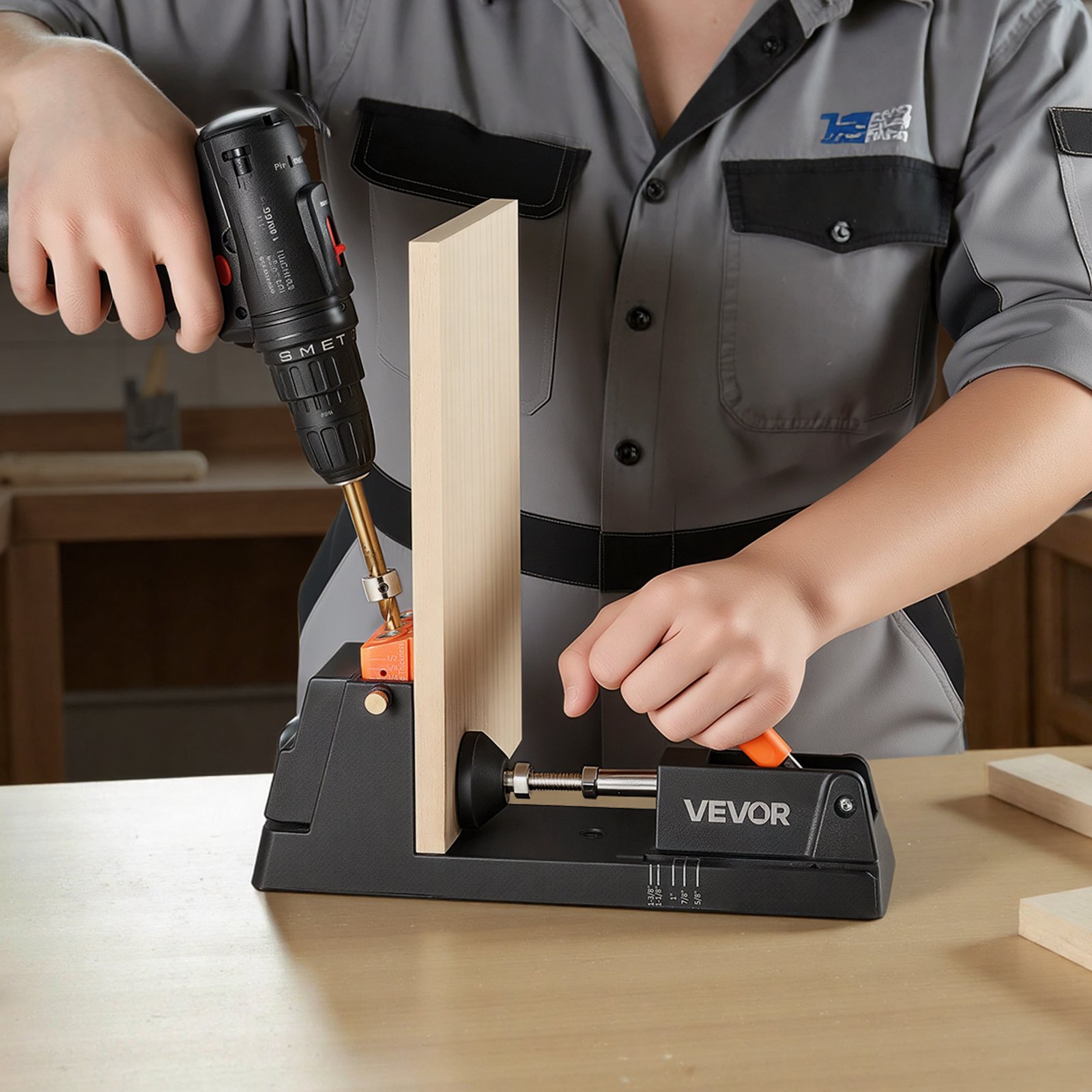 VEVOR Pocket Hole Jig, 12,7 tot 38,1 mm, schuine gatenpositioneerder, pocket hole boormalset met stofafzuigadapter, verwijderbaar geleidingsblok, boor, aanslagring, voor houtbewerking