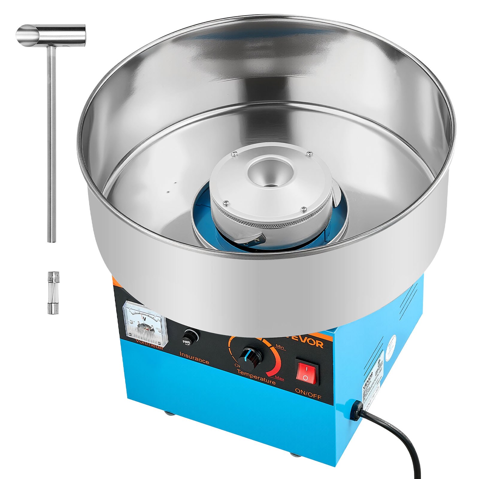 VEVOR Suikerspinmachine 1000W Elektrische Suikerspinmachine met 38cm RVS Kom en Suikerlepel, Maakt Suikerspin voor Verjaardagen thuis Familiefeestjes, Blauw 3500 RPM