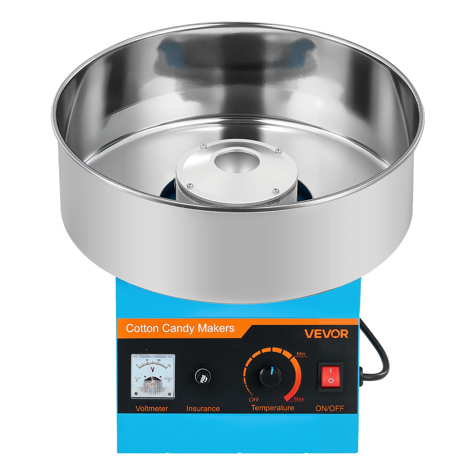 VEVOR Suikerspinmachine 1000W Elektrische Suikerspinmachine met 38cm RVS Kom & Suikerlepel, Maakt Suikerspin voor Verjaardagen Thuis Familiefeestjes, Suikerspinmachine Blauw