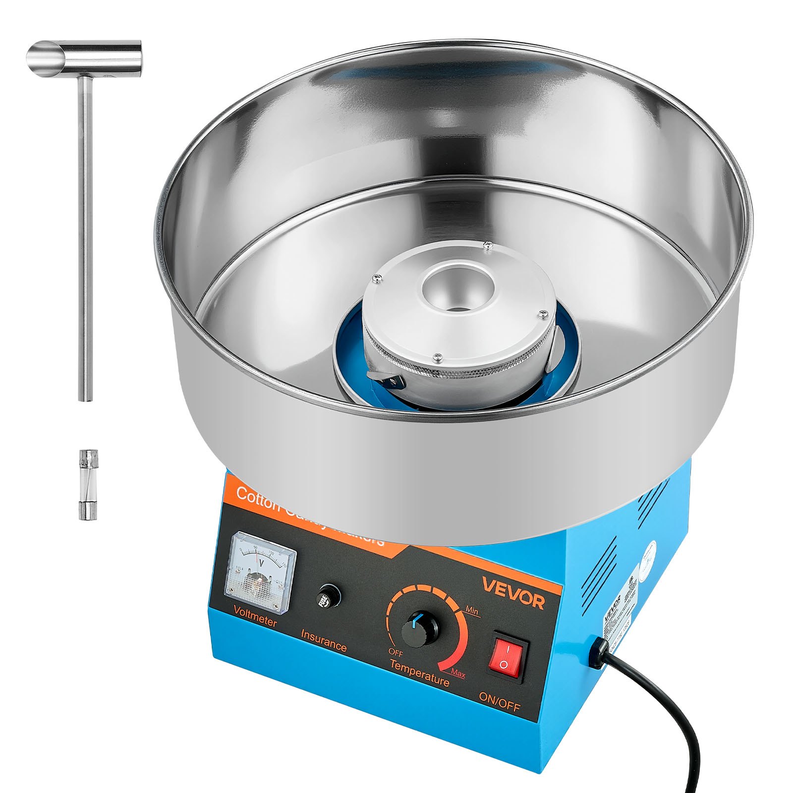 VEVOR Suikerspinmachine 1000W Elektrische Suikerspinmachine met 38cm RVS Kom & Suikerlepel, Maakt Suikerspin voor Verjaardagen Thuis Familiefeestjes, Suikerspinmachine Blauw