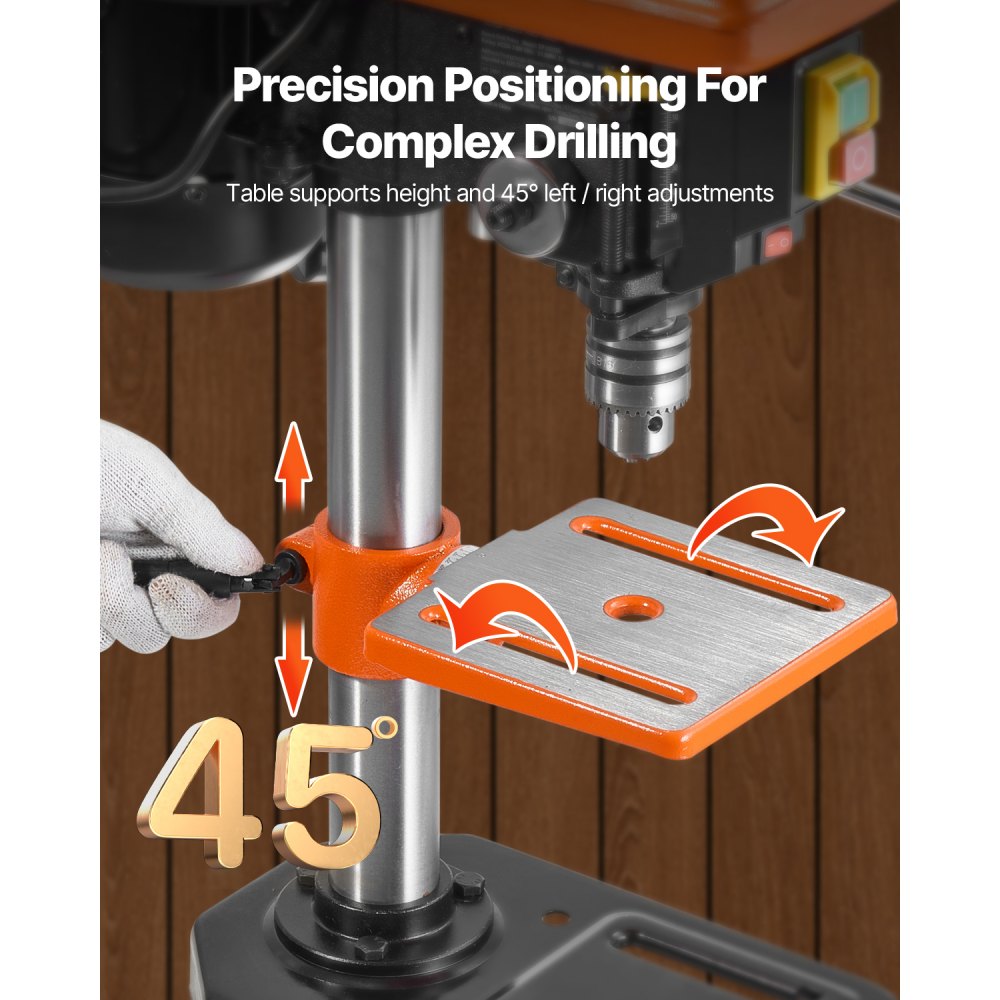 VEVOR 203.2mm Benchtop Drill Press, 500W Induction Motor, Tabletop Drilling Machine with 500 / 890 / 1400 / 1900 / 2500 RPM Adjustable Speed, 0-45° Tilting Worktable, LED Work Light, for Wood Metal