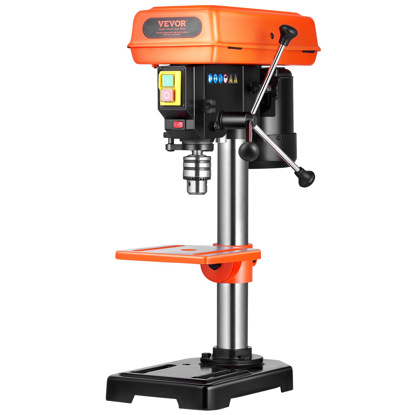 VEVOR 203.2mm Benchtop Drill Press, 500W Induction Motor, Tabletop Drilling Machine with 500 / 890 / 1400 / 1900 / 2500 RPM Adjustable Speed, 0-45° Tilting Worktable, LED Work Light, for Wood Metal