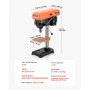 VEVOR 203mm tafelboormachine, 500W inductiemotor, tafelboormachine met 550/950/1450/1950/2500 tpm regelbare snelheid, 0-45° kantelbare werktafel, LED-werklamp, voor hout en metaal