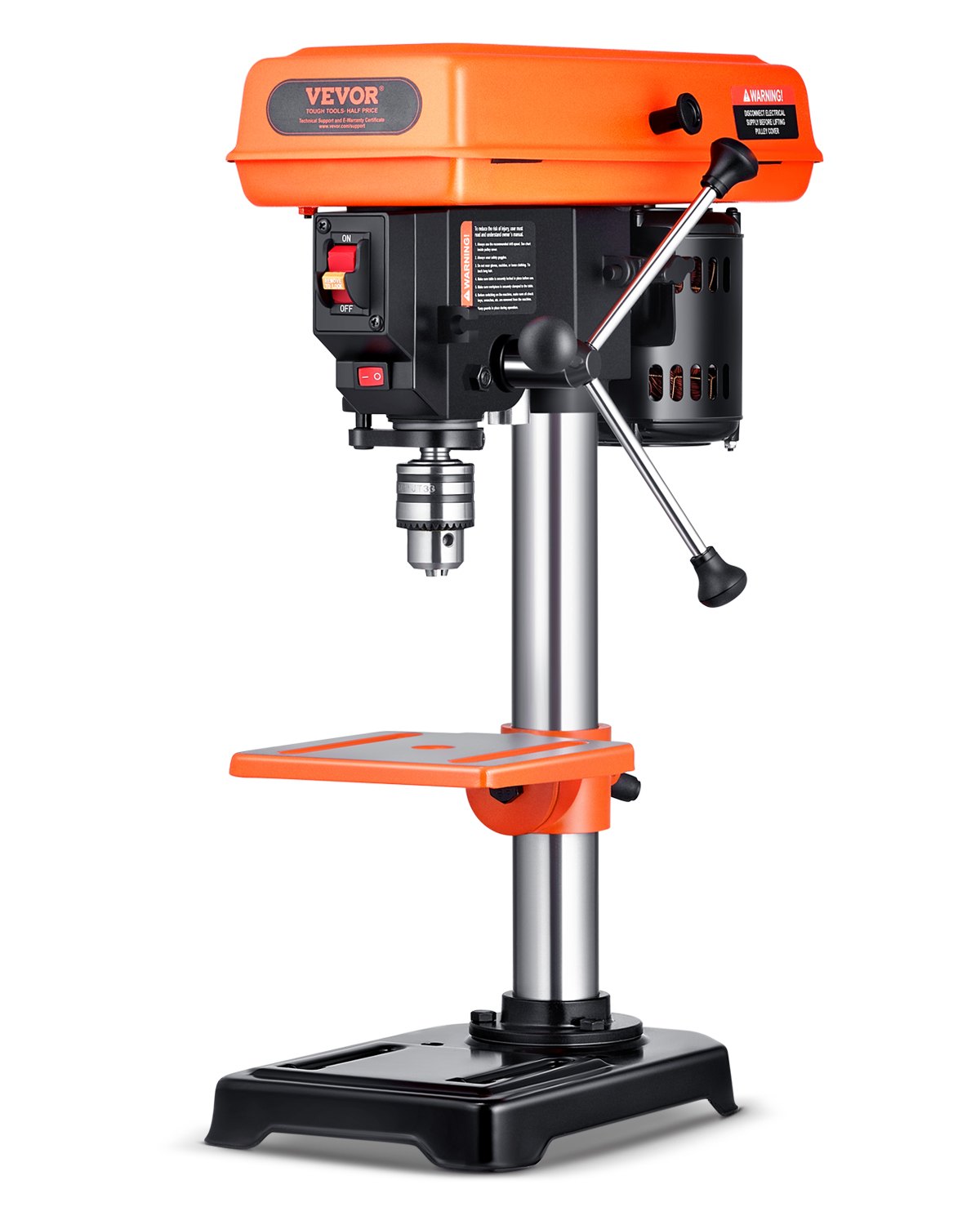 VEVOR 203mm tafelboormachine, 500W inductiemotor, tafelboormachine met 550/950/1450/1950/2500 tpm regelbare snelheid, 0-45° kantelbare werktafel, LED-werklamp, voor hout en metaal