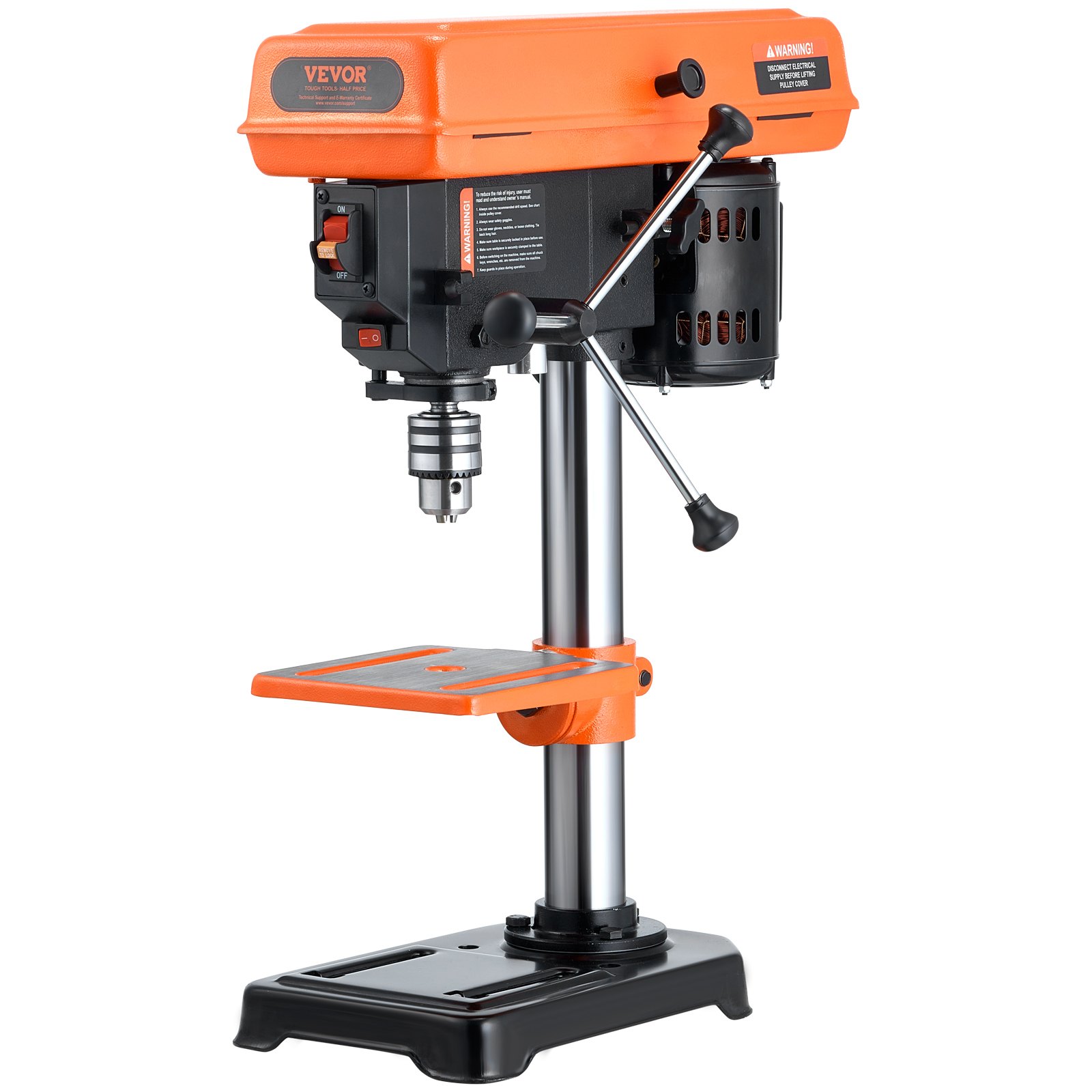 VEVOR 203mm tafelboormachine, 500W inductiemotor, tafelboormachine met 550/950/1450/1950/2500 tpm regelbare snelheid, 0-45° kantelbare werktafel, LED-werklamp, voor hout en metaal