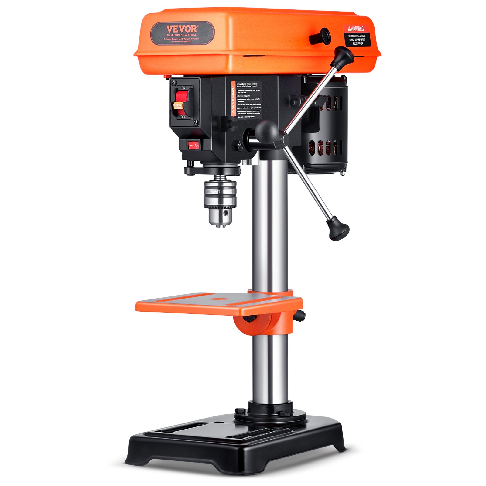 VEVOR 203mm tafelboormachine, 500W inductiemotor, tafelboormachine met 550/950/1450/1950/2500 tpm regelbare snelheid, 0-45° kantelbare werktafel, LED-werklamp, voor hout en metaal