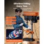 VEVOR 304,8 mm tafelboormachine, 750 W, kolomboormachine met 340–2200 tpm variabel toerental, met 0–45° kantelbare werktafel, LED, röntgenpositionering, voor hout & metaal