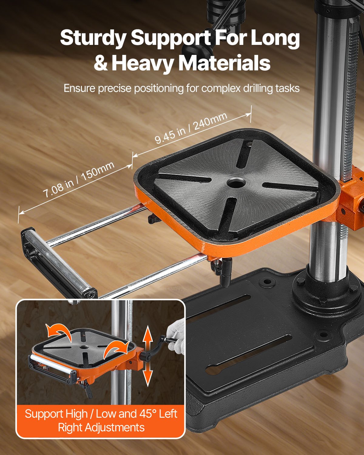 VEVOR 304,8 mm tafelboormachine, 750 W, kolomboormachine met 340–2200 tpm variabel toerental, met 0–45° kantelbare werktafel, LED, röntgenpositionering, voor hout & metaal