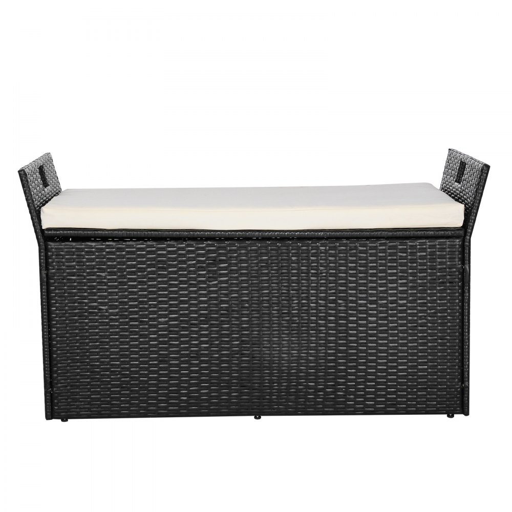 VEVOR Tuinbank met opbergruimte, PE rotan opbergkist, kistbank met kussens en handgrepen aan de zijkant, ondersteunt tot 360 kg, tuinzitbank en verandadecoratie voor patio, tuin, balkon, 125 x 55 x 70 cm