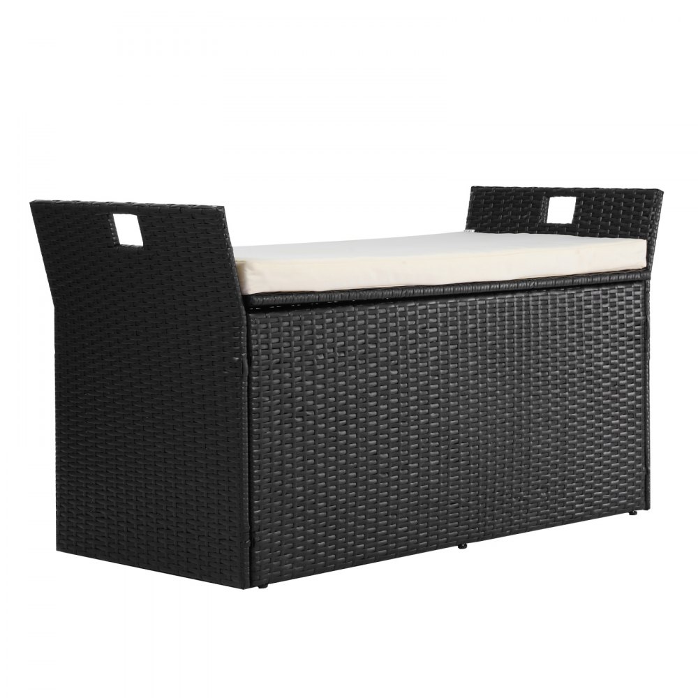 VEVOR Tuinbank met opbergruimte, PE rotan opbergkist, kistbank met kussens en handgrepen aan de zijkant, ondersteunt tot 360 kg, tuinzitbank en verandadecoratie voor patio, tuin, balkon, 125 x 55 x 70 cm