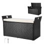 VEVOR Outdoor Storage Bench, 2-Person PE Rattan Storage Bench, 90 Gal Deck Box with Cushion &  Side Handles, Supports up to 800 lbs, Weatherproof Outdoor Seating & Porch Decor for Patio Garden Balcony