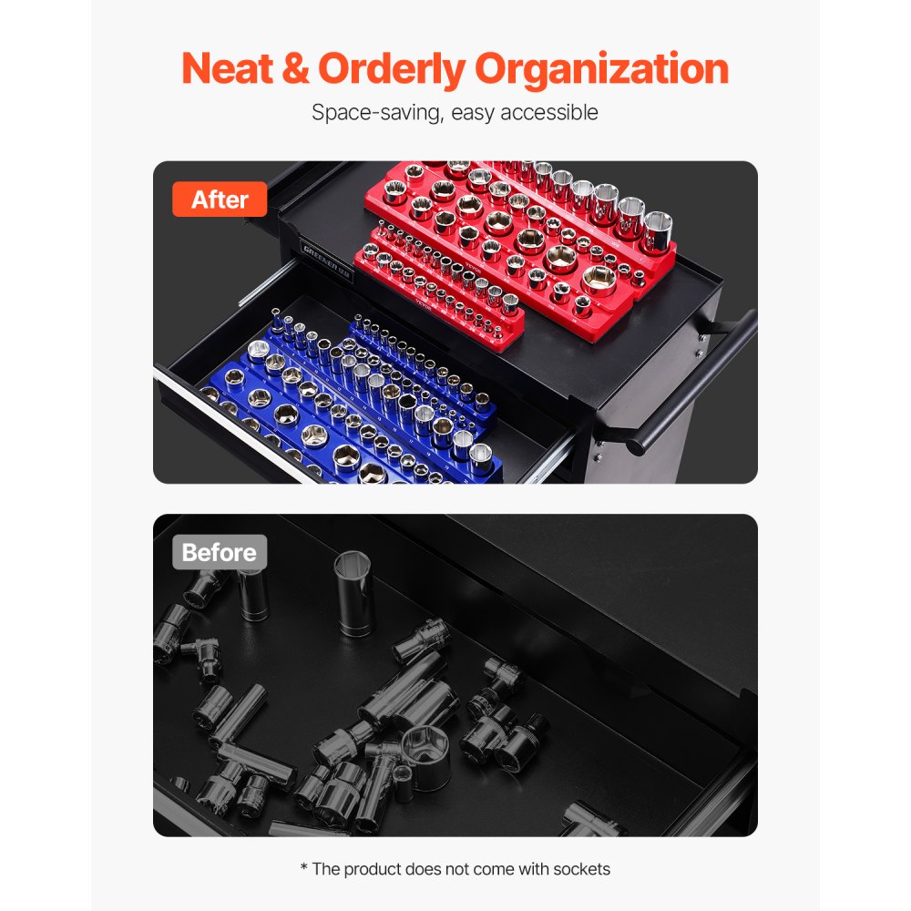 VEVOR Doppenbak-organizerset, 6 stuks 1/4-inch, 3/8-inch en 1/2-inch SAE-doppenbakken, geschikt voor maximaal 143 standaard en diepe doppen (doppen niet inbegrepen)