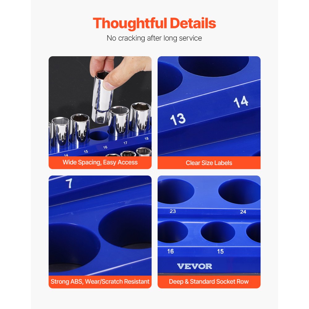 VEVOR Doppenbak-organizerset, 6 stuks 1/4-inch, 3/8-inch en 1/2-inch SAE-doppenbakken, geschikt voor maximaal 143 standaard en diepe doppen (doppen niet inbegrepen)